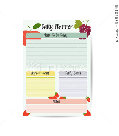 simple simple printable to do list. Daily planner with cute summer fruits flat style vector illustration 93920149