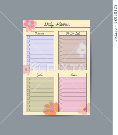 daily Planner template. Schedule with Notes and To Do List with summer items. Vector illustration 93920325