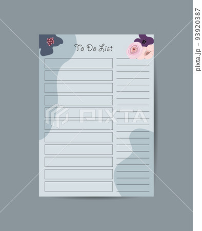 To Do List on blue background with flowers. Self-organizing concept, graphic design element. To Do List on blue background with flowers. Self-organizing concept, graphic design element. 93920387