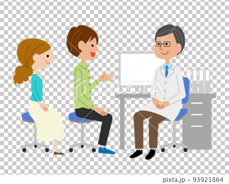 一對年輕夫婦在醫生辦公室向一位男醫生解釋 93921864