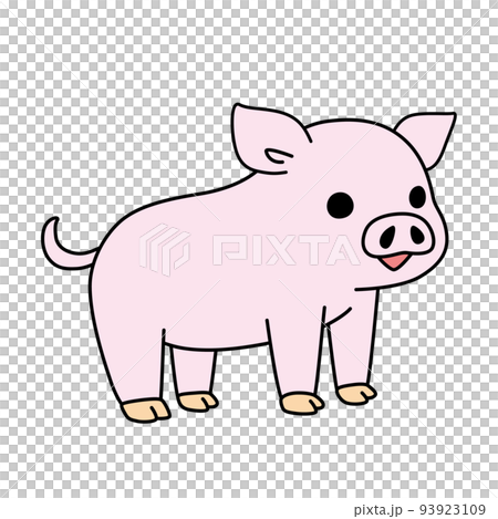 シンプルで可愛いブタのイラスト　白背景　ベクター　主線あり　クリップアート 93923109