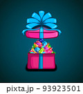 Open gift box with vector mountain of gems 93923501
