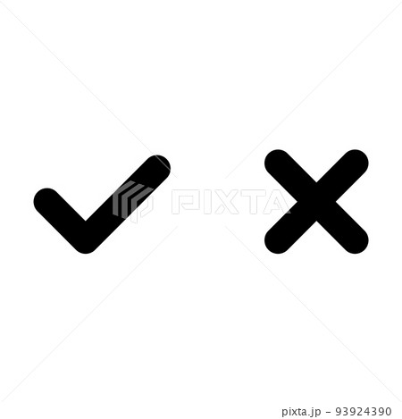 Tick and cross signs. Black checkmark OK and X icons vector. Circle symbols YES and NO button for vote, decision, web, logo, app, UI. illustration. Tick and cross signs. Black checkmark OK and X icons vector. Circle symbols YES and NO button for vote, decision, web, logo, app, UI. illustration. 93924390