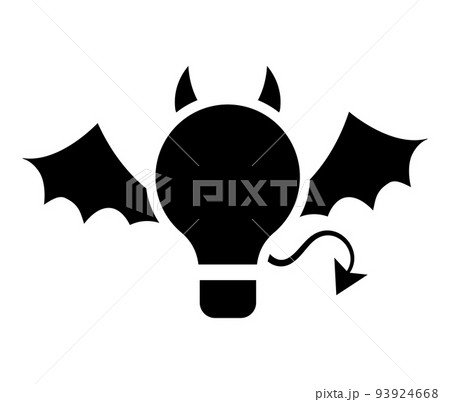 Devil or demon light bulb black silhouette icon isolated on white background. 93924668