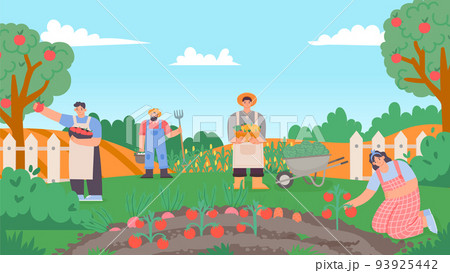 People working at garden or farm, collect harvest People working at garden or farm, collect harvest 93925442