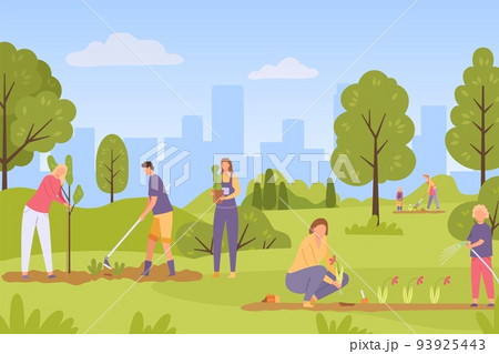 People work in garden, seeding and growth plant 93925443