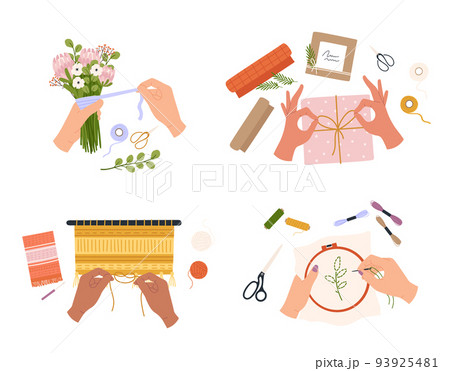 Hands create crafts, sewing and decoration handmade Hands create crafts, sewing and decoration handmade 93925481