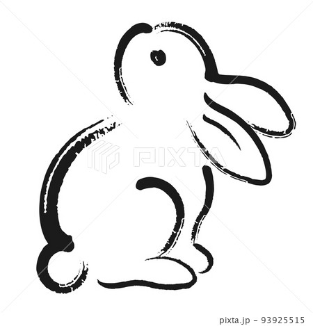 卯年年賀状_うさぎの線画イラスト_01 卯年年賀状_うさぎの線画イラスト_01 93925515