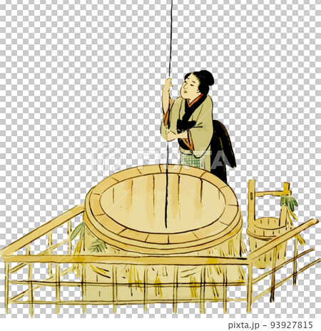 Woman drawing water from a well 93927815