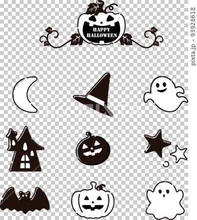 Autumn October cute Halloween icon set illustration fancy pop black and white Autumn October cute Halloween icon set illustration fancy pop black and white 93928618