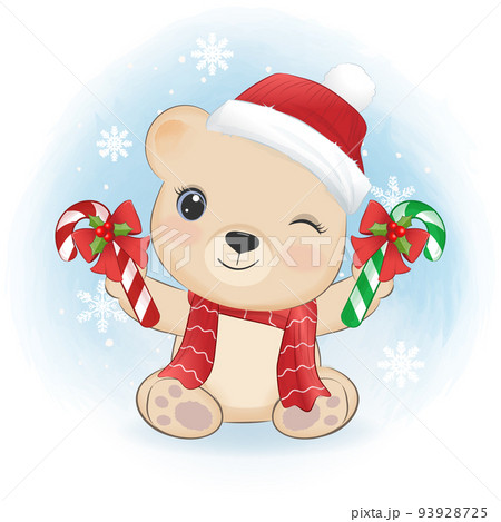 Cute Bear and Candy cane, Christmas season illustration. 93928725