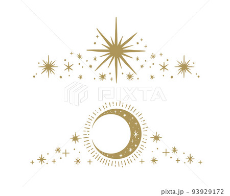 お洒落な星と月のきらきら装飾フレーム　ライン 93929172