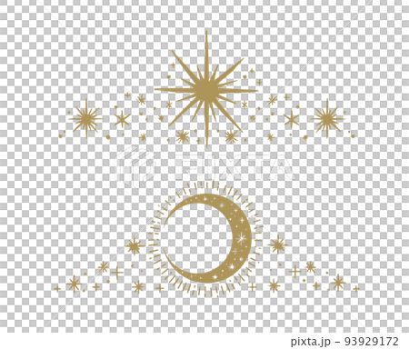 お洒落な星と月のきらきら装飾フレーム　ライン 93929172