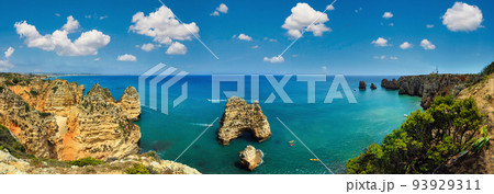 Ponta da Piedade (group of rock formations along coastline of Lagos town, Algarve, Portugal). 93929311