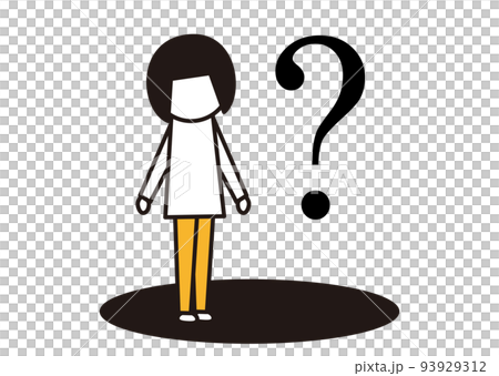 女性とクエスチョンマーク_線画イラスト_黒と黄色 93929312