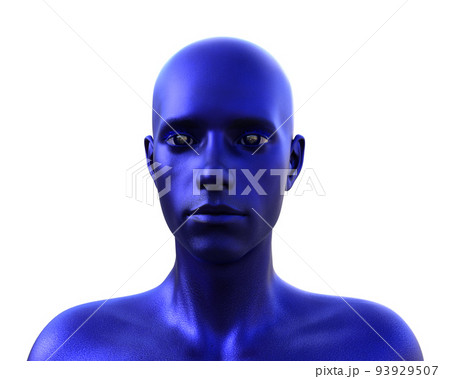 3D render. Portrait of a blue bald man on a white background.  93929507