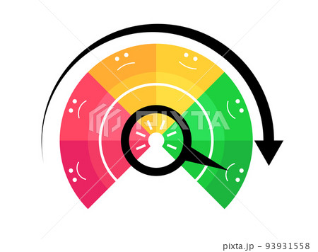 Excellent credit score. Credit rating indicator from bad to good, from red to green. Rating of investment funds. Credit score gauge. Design for apps, websites and banners. Vector illustration 93931558