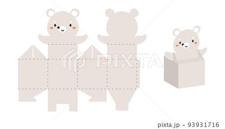 Simple packaging favor box mouse design for sweets, candies, small presents. Party package template for any purposes, birthday, baby shower. Print, cut out, fold, glue. Vector stock illustration Simple packaging favor box mouse design for sweets, candies, small presents. Party package template for any purposes, birthday, baby shower. Print, cut out, fold, glue. Vector stock illustration 93931716