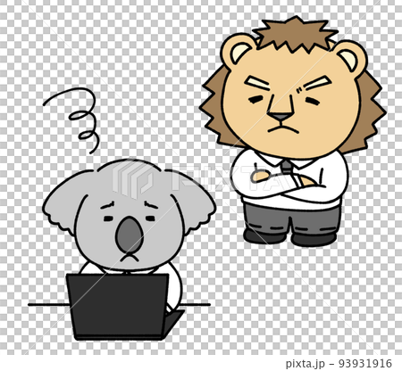 An office worker suffering from power harassment, a koala and a lion 93931916