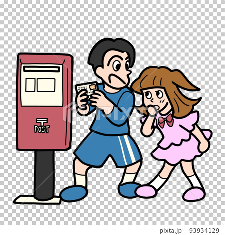 郵便ポスト前の人々 93934129