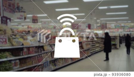 ショッピングバッグと無線通信アイコン ショッピングバッグと無線通信アイコン 93936080
