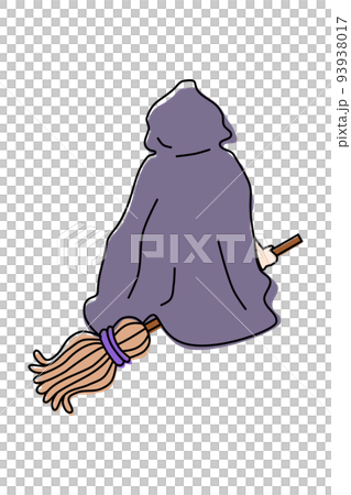 Back view of a witch flying on a broom 93938017