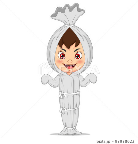 Cute boy cartoon wearing in a ghost costume Cute boy cartoon wearing in a ghost costume 93938622