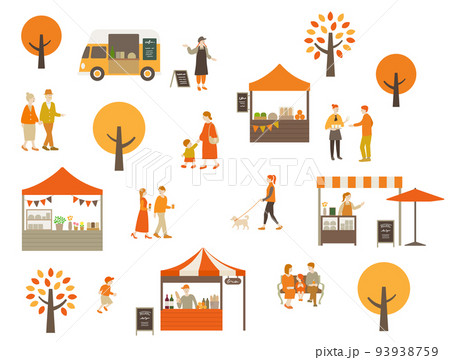 秋の紅葉とマルシェでにぎわう人々 背景素材 秋の紅葉とマルシェでにぎわう人々 背景素材 93938759