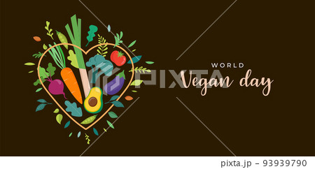 World Vegan Day, Concept Design with vegetables heart. For Social Media promotions, sticker, banner World Vegan Day, Concept Design with vegetables heart. For Social Media promotions, sticker, banner 93939790
