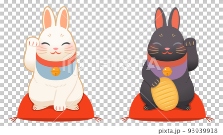 黒と白の招き兎　笑顔 93939918
