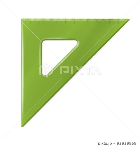 The watercolor ruler is green. Triangular ruler realistic illustration The watercolor ruler is green. Triangular ruler realistic illustration 93939969