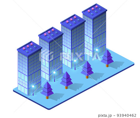 Night isometric smart blue ultraviolet city 3D illustration. 93940462