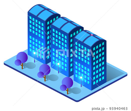 Night isometric smart blue ultraviolet city 3D illustration. Night isometric smart blue ultraviolet city 3D illustration. 93940463