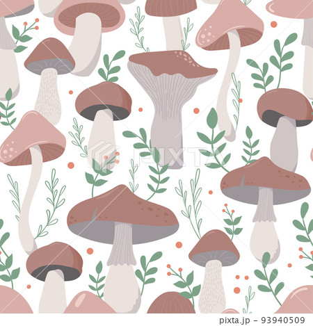 cute brown boletus edible mushrooms. seamless pattern 93940509