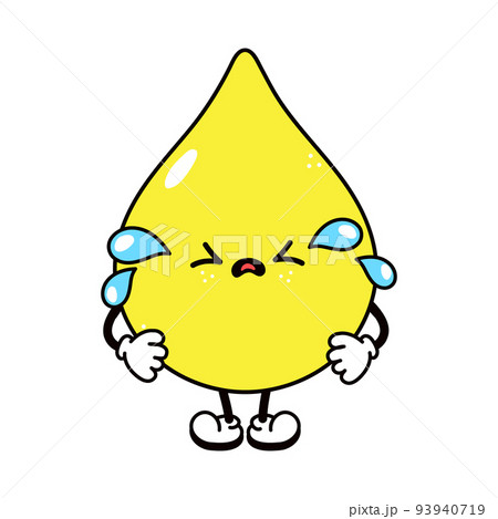 Cute funny crying sad drop of urine character. Vector hand drawn traditional cartoon vintage, retro, kawaii character illustration icon. Isolated white background. Cry drop of urine character concept 93940719