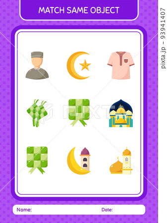 Match with same object game ramadan icon. worksheet for preschool kids, kids activity sheet 93941407