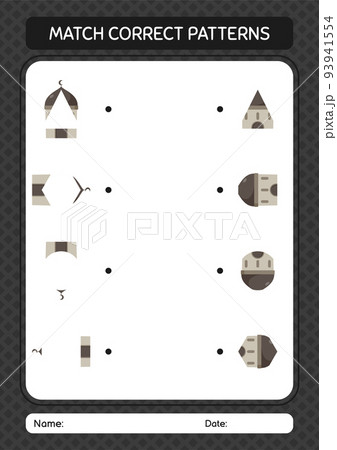 Match pattern game with mosque. worksheet for preschool kids, kids activity sheet Match pattern game with mosque. worksheet for preschool kids, kids activity sheet 93941554
