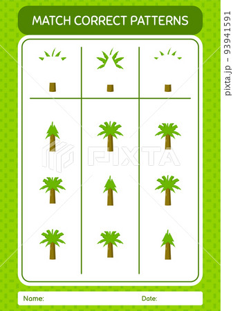 Match pattern game with palm tree. worksheet for preschool kids, kids activity sheet Match pattern game with palm tree. worksheet for preschool kids, kids activity sheet 93941591