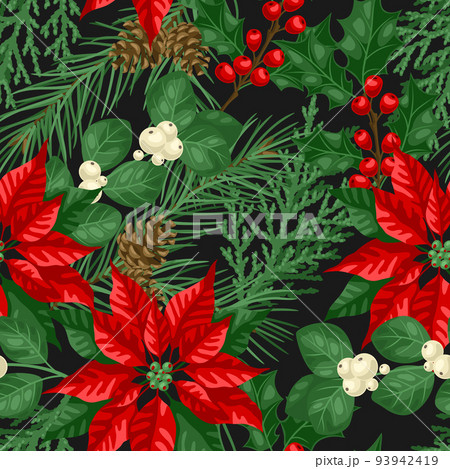 Seamless pattern with winter plants. Merry Christmas and Happy New Year decoration. 93942419
