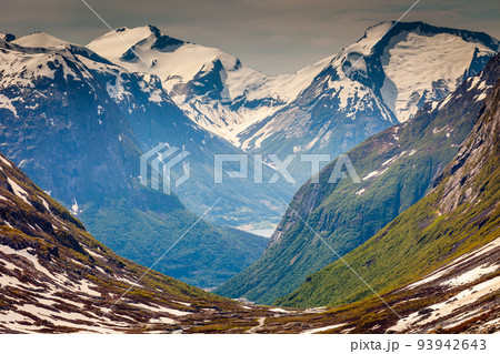 Dramatic mountains landscape in Stryn from Gamle road, western Norway Dramatic mountains landscape in Stryn from Gamle road, western Norway 93942643