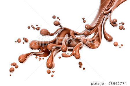 Hot dark chocolate dynamic splashing, liquid splash,sauce or syrup, cream or cocoa drink flow and pour, food illustration isolated on white background, 3d rendering 93942774