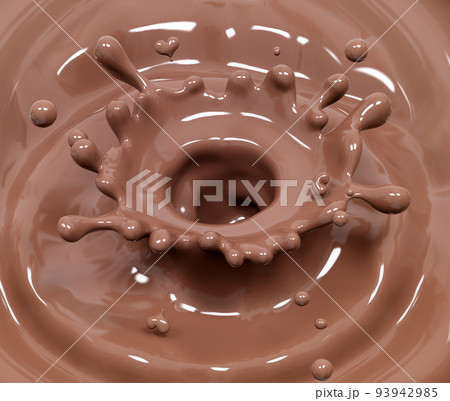 Splash of hot chocolate, sauce or syrup, cocoa drink or choco cream, melted chocolate wave, abstract background dessert, illustration food, isolated 3d rendering 93942985
