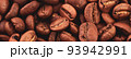 Coffee lover view of roasted coffee beans for background and texture. Dumped roasted coffee beans can be used as background and texture. Photo banner. roasted coffee 93942991