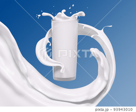 Pouring milk or yogurt, splashing in glass, twisted wave, abstract flowing liquid background, isolated, 3d rendering Pouring milk or yogurt, splashing in glass, twisted wave, abstract flowing liquid background, isolated, 3d rendering 93943010