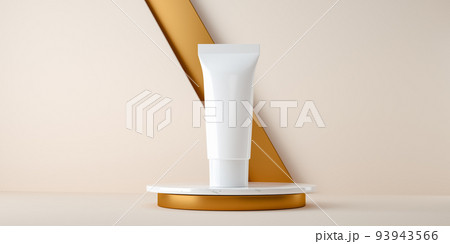 Blank tube of cream on plate. 3d render Blank tube of cream on plate. 3d render 93943566