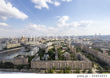 Aerial view of center of Moscow from observation deck located on the 33rd floor of the Radisson Collection Hotel (historical name Hotel Ukraina), Russia 93943935