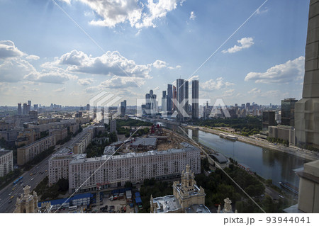 Aerial view of center of Moscow from observation deck located on the 33rd floor of the Radisson Collection Hotel (Hotel Ukraina), City, Russia Aerial view of center of Moscow from observation deck located on the 33rd floor of the Radisson Collection Hotel (Hotel Ukraina), City, Russia 93944041