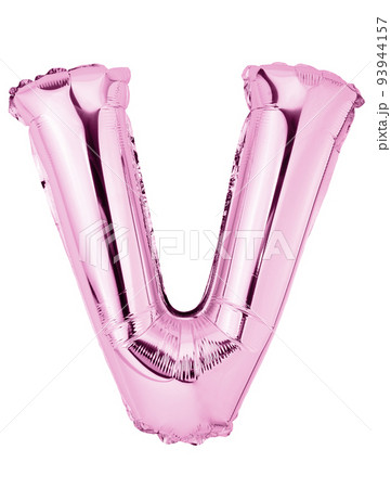 Letter V in pink mylar balloon isolated on white Letter V in pink mylar balloon isolated on white 93944157