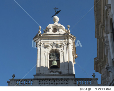 Vew of Igreja da Graca white church bell tower, Convento de Nossa Senhora da Graca, a nuns convent in Lisbon, Portugal 93944308