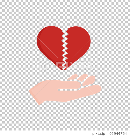 ギザギザにひび割れたハートを持っている人の手 - メンタルヘルス･失恋･心が壊れるイメージの素材 93944764